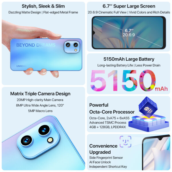 Smartphone A13S,  6,7 pulgadas, 4GB RAM, ROM 32GB - Imagen 3
