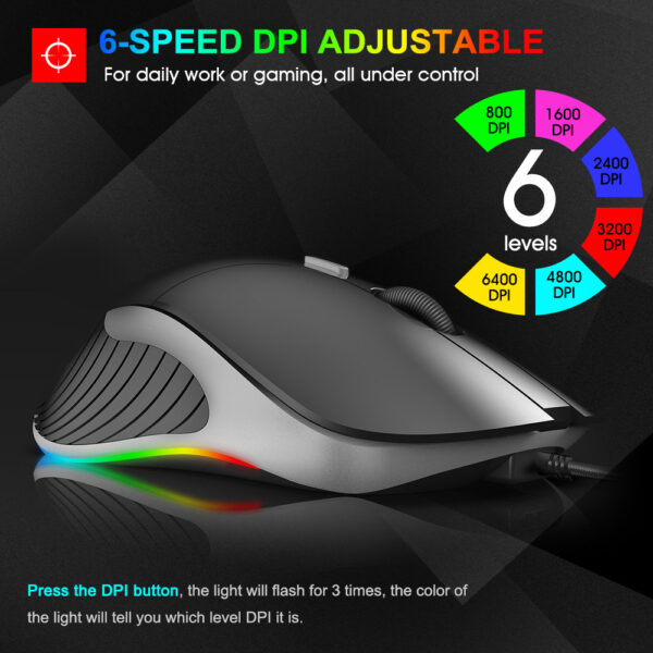 LED Gaming Mouse 6400 DPI USB Ergonomic Mause - Imagen 3