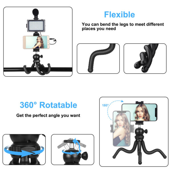Compatible with Apple, Octopus Yripod Live Broadcast Kit With Fill Light Microphone - Imagen 3