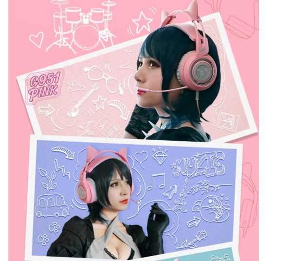 G951 Gaming Headset USB 7.1 Virtual Surround Sound Headsets LED Cat Ear Headphones - Imagen 2