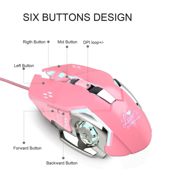 New X500 Pink Gaming Mouse 3200dpi White Light Design - Imagen 4