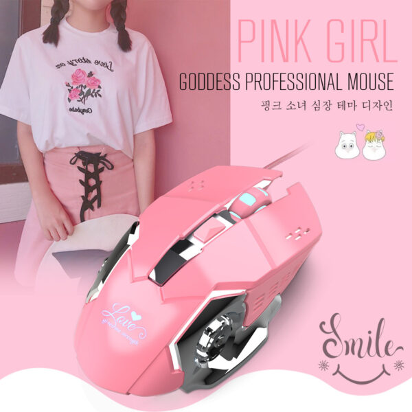 New X500 Pink Gaming Mouse 3200dpi White Light Design - Imagen 2