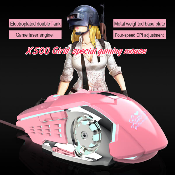 New X500 Pink Gaming Mouse 3200dpi White Light Design - Imagen 3