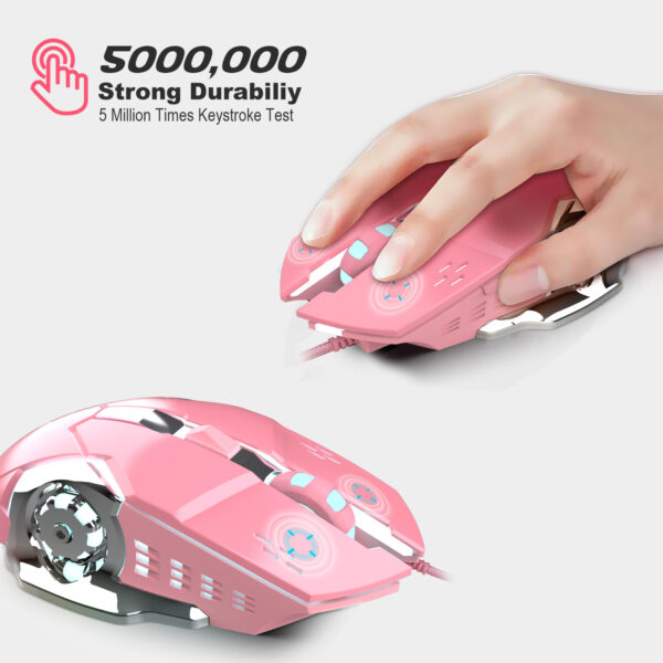 New X500 Pink Gaming Mouse 3200dpi White Light Design - Imagen 5