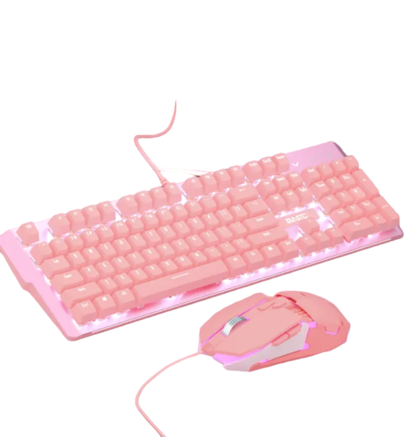 Pink Real Mechanical Keyboard And Mouse Set Girls Cute Gaming Games Dedicated Wired Green Axis Red Axis Girl Heart Luminous Wired Notebook