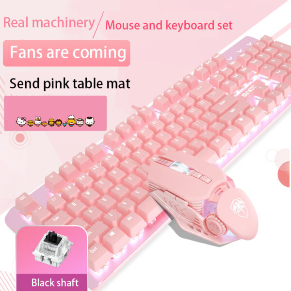 Pink Real Mechanical Keyboard And Mouse Set Girls Cute Gaming Games Dedicated Wired Green Axis Red Axis Girl Heart Luminous Wired Notebook - Imagen 8
