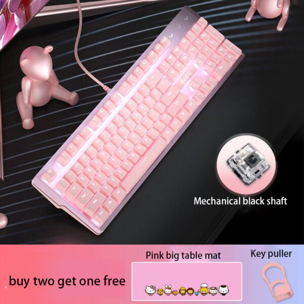Pink Real Mechanical Keyboard And Mouse Set Girls Cute Gaming Games Dedicated Wired Green Axis Red Axis Girl Heart Luminous Wired Notebook - Imagen 3
