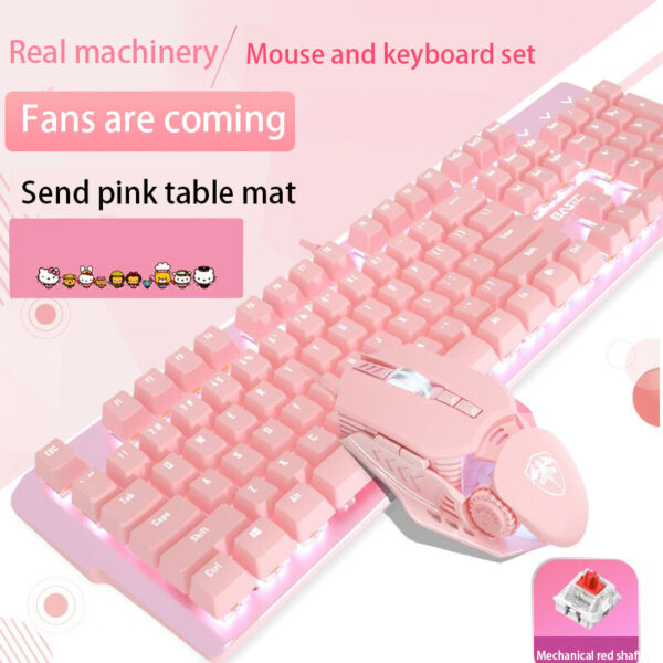 Pink Real Mechanical Keyboard And Mouse Set Girls Cute Gaming Games Dedicated Wired Green Axis Red Axis Girl Heart Luminous Wired Notebook - Imagen 9