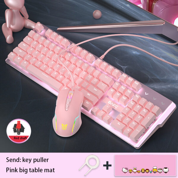Pink Real Mechanical Keyboard And Mouse Set Girls Cute Gaming Games Dedicated Wired Green Axis Red Axis Girl Heart Luminous Wired Notebook - Imagen 6