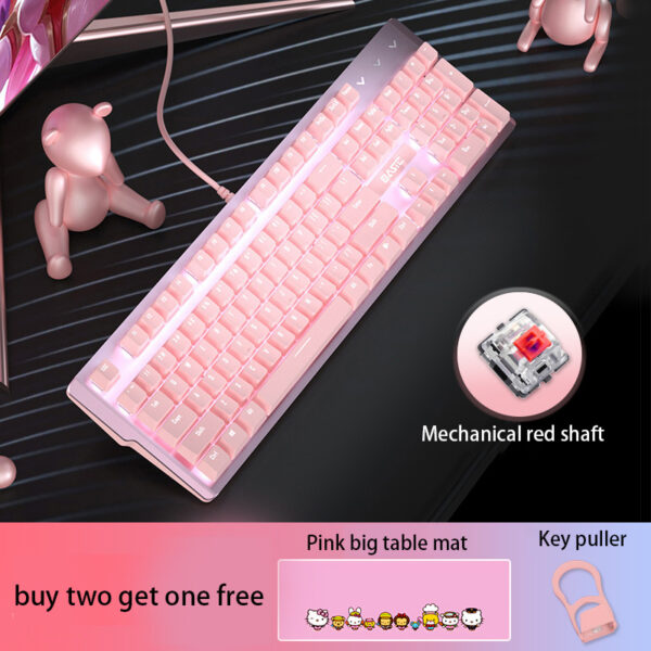 Pink Real Mechanical Keyboard And Mouse Set Girls Cute Gaming Games Dedicated Wired Green Axis Red Axis Girl Heart Luminous Wired Notebook - Imagen 4