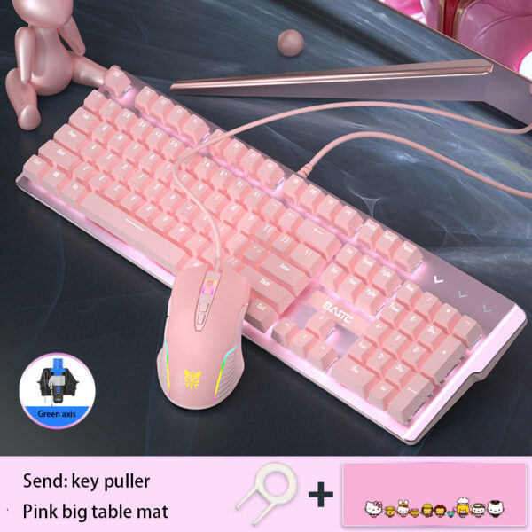 Pink Real Mechanical Keyboard And Mouse Set Girls Cute Gaming Games Dedicated Wired Green Axis Red Axis Girl Heart Luminous Wired Notebook - Imagen 2