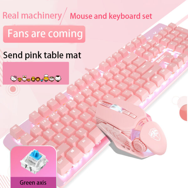 Pink Real Mechanical Keyboard And Mouse Set Girls Cute Gaming Games Dedicated Wired Green Axis Red Axis Girl Heart Luminous Wired Notebook - Imagen 7