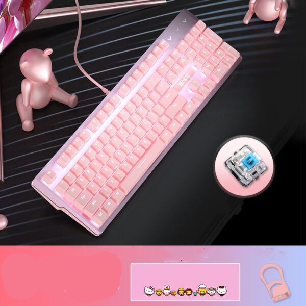 Pink Real Mechanical Keyboard And Mouse Set Girls Cute Gaming Games Dedicated Wired Green Axis Red Axis Girl Heart Luminous Wired Notebook - Imagen 10