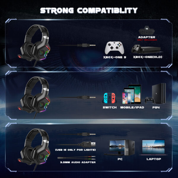ONIKUMA K10 PRO Gaming Headset Stereo Gaming Headphones for PS4 PS5 Xbox One with Mic Led Light - Imagen 2