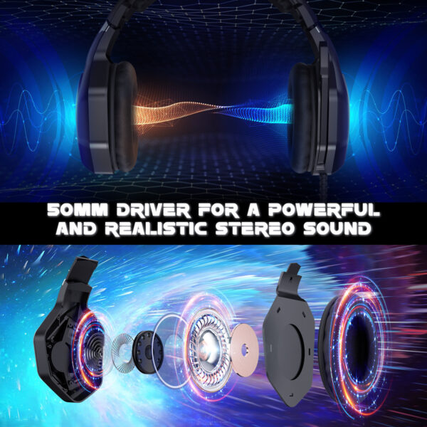 ONIKUMA K10 PRO Gaming Headset Stereo Gaming Headphones for PS4 PS5 Xbox One with Mic Led Light - Imagen 3