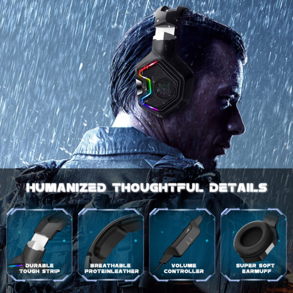 ONIKUMA K10 PRO Gaming Headset Stereo Gaming Headphones for PS4 PS5 Xbox One with Mic Led Light - Imagen 4