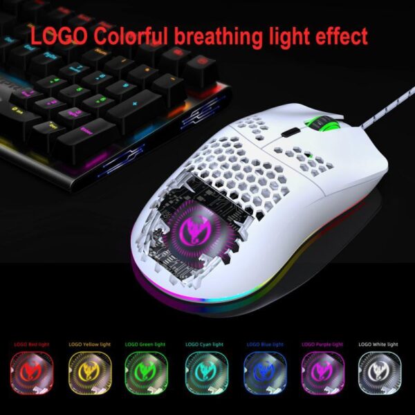 HXSJ J900 USB Wired Gaming Mouse With RGB Light Gamer Mouses With Six Adjustable DPI Honeycomb Hollow Ergonomic Design Mouse - Imagen 3