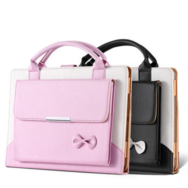 Compatible with Apple, New IPAD9.7 protective cover mini234 bow handbag pro11 flat 10.5 leather case - Imagen 3