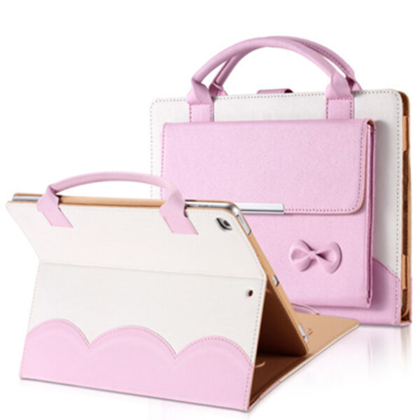 Compatible with Apple, New IPAD9.7 protective cover mini234 bow handbag pro11 flat 10.5 leather case - Imagen 2