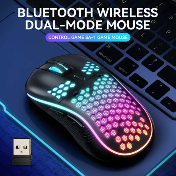 SA-1 Dual Mode Honeycomb Shell RGB Wireless Bluetooth Computer Gaming Mouse - Imagen 3