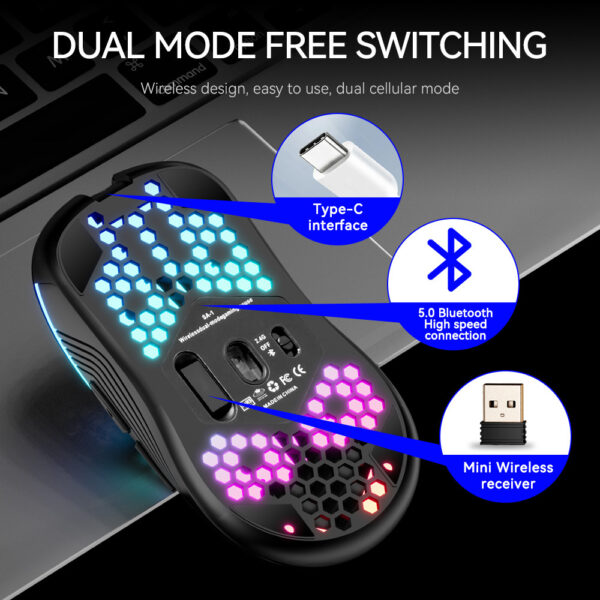 SA-1 Dual Mode Honeycomb Shell RGB Wireless Bluetooth Computer Gaming Mouse - Imagen 5