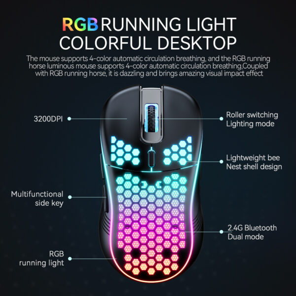 SA-1 Dual Mode Honeycomb Shell RGB Wireless Bluetooth Computer Gaming Mouse - Imagen 6