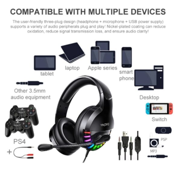 Wired Gaming Headset With ,Icrophone Sound Card Line Control - Imagen 4