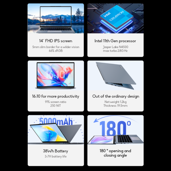 DERE | Portátil R14, Intel Celeron N4500, 12GB DDR4 512GB SSD - Imagen 2