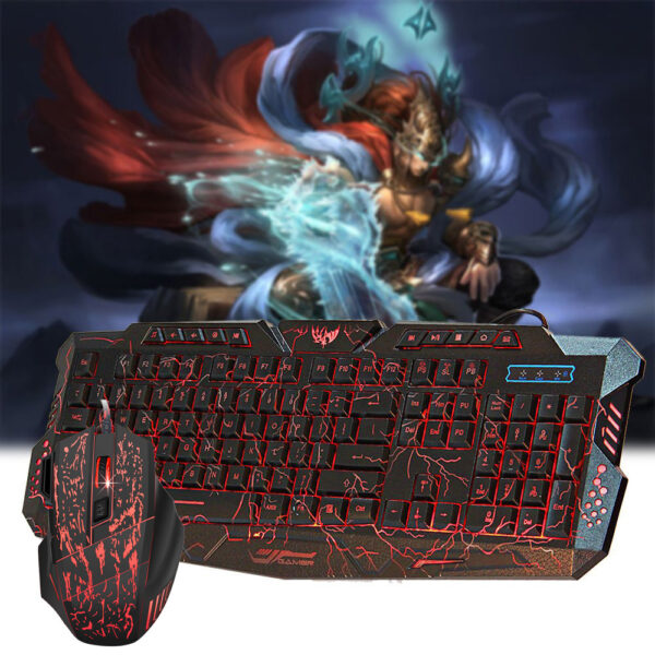 Colorful Backlit Cracked Gaming Mouse And Keyboard Set - Imagen 2
